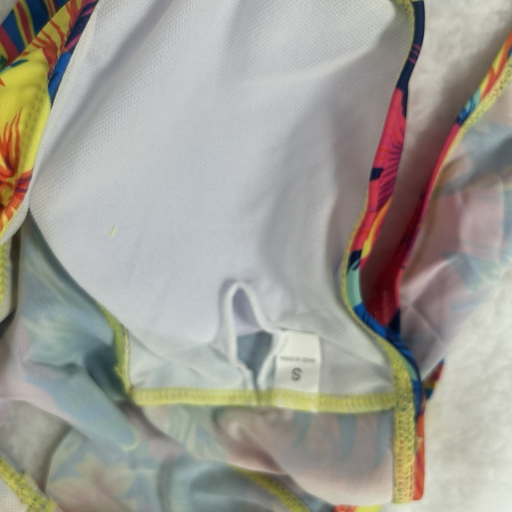 Bikini Set Womens Small Multicolor Floral Ruffle Top High Waist Yellow Bottom - Picture 3 of 16